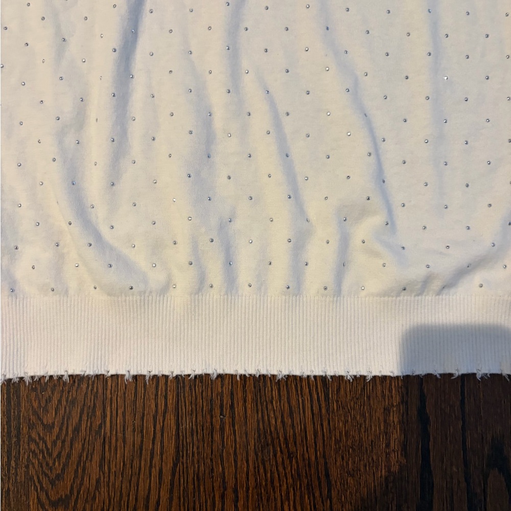Minnie Rose Cream Eyelet Crewneck Cotton Cashmere Sweater - Picture 4 of 7